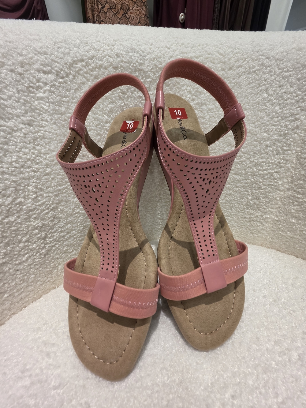 Style & Co. Pink Perforated Slingback Wedge Sandals